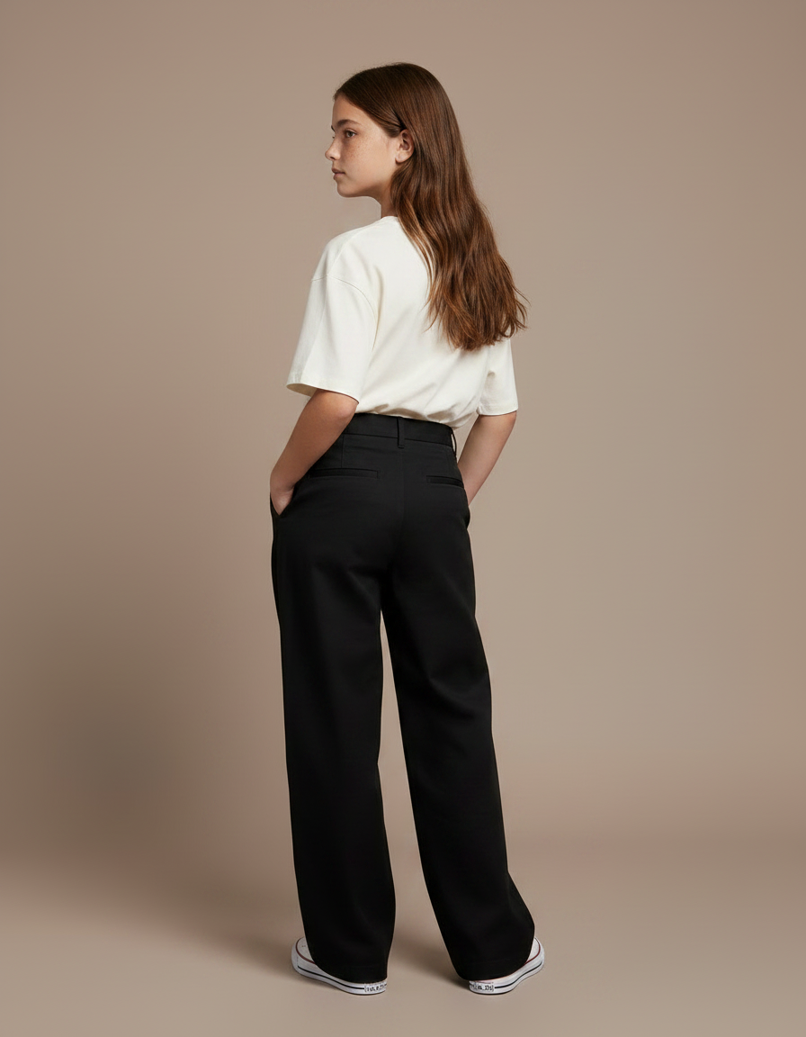 Pantalon Chino Noir Ample Fluide Décontracté Enfant - Gabardine - vue 2