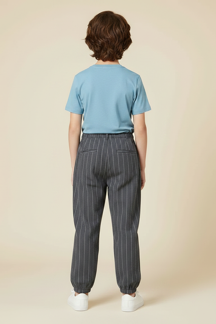 Pantalon Chino Gris Rayé Ample Coton Enfant - vue 2