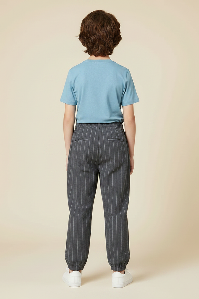 Pantalon Chino Gris Rayé Ample Coton Enfant - vue 2