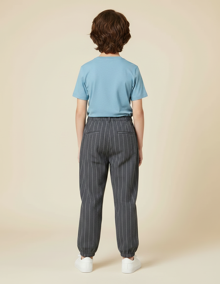 Pantalon Chino Gris Rayé Ample Coton Enfant - vue 2