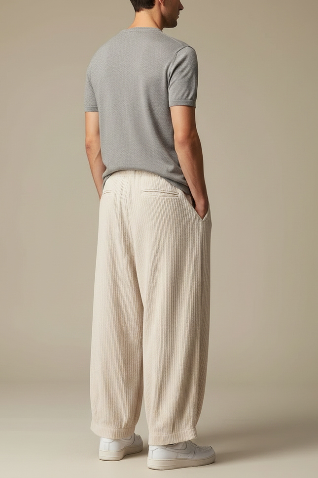 Pantalon Chino Beige Ample Côtelé Décontracté Homme - Cordé - vue 2