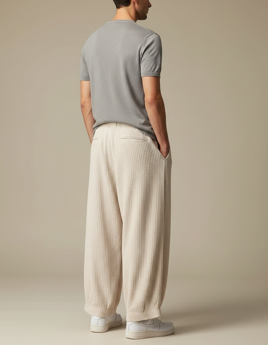 Pantalon Chino Beige Ample Côtelé Décontracté Homme - Cordé - vue 2
