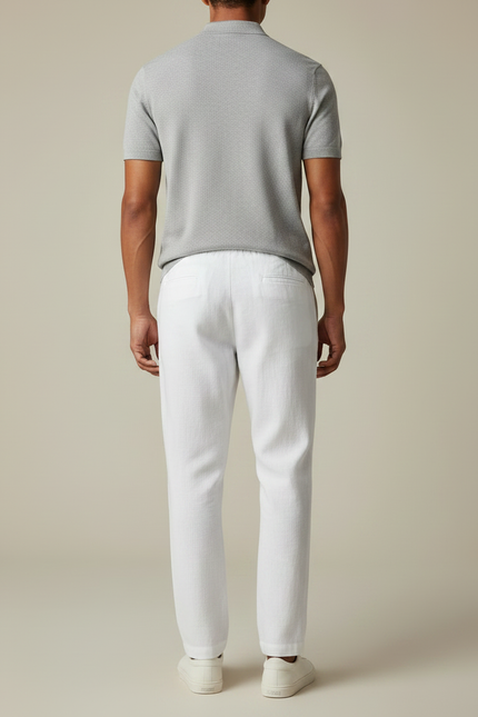 Pantalon Chino Blanc Lin Ample Boutons Décontracté Homme - vue 2