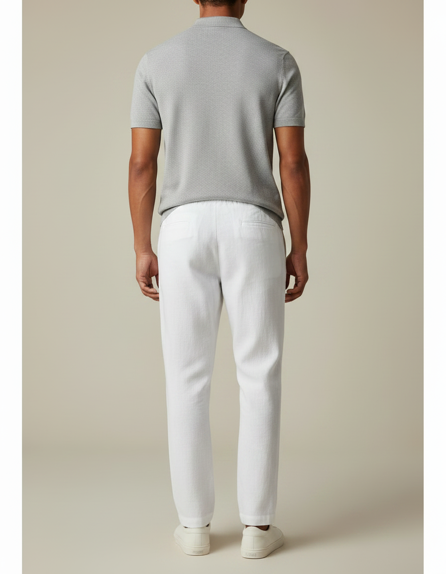 Pantalon Chino Blanc Lin Ample Boutons Décontracté Homme - vue 2