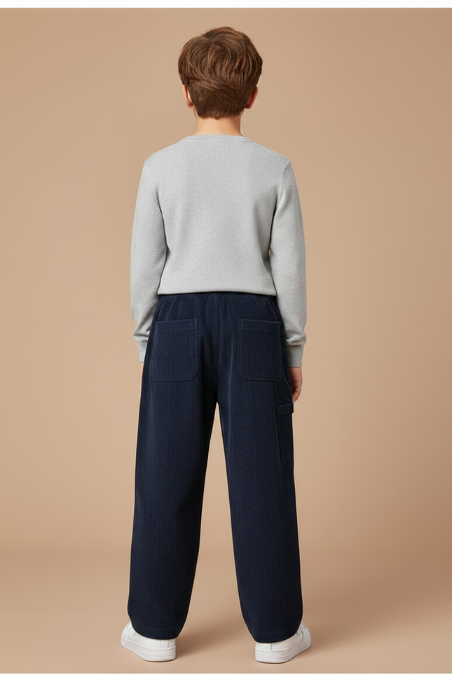 Pantalon Chino Bleu Marine Côtelé Ample Décontracté Enfant - Cordé - vue 2