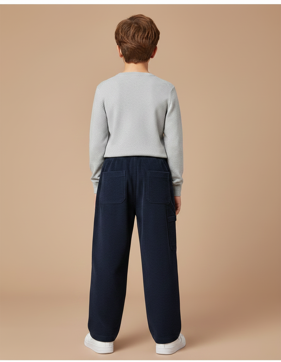 Pantalon Chino Bleu Marine Côtelé Ample Décontracté Enfant - Cordé - vue 2