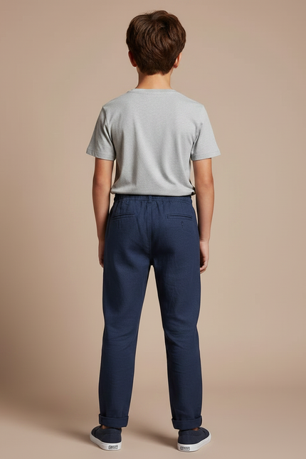 Pantalon Chino Enfant Bleu Marine Coton Droit Décontracté - vue 2