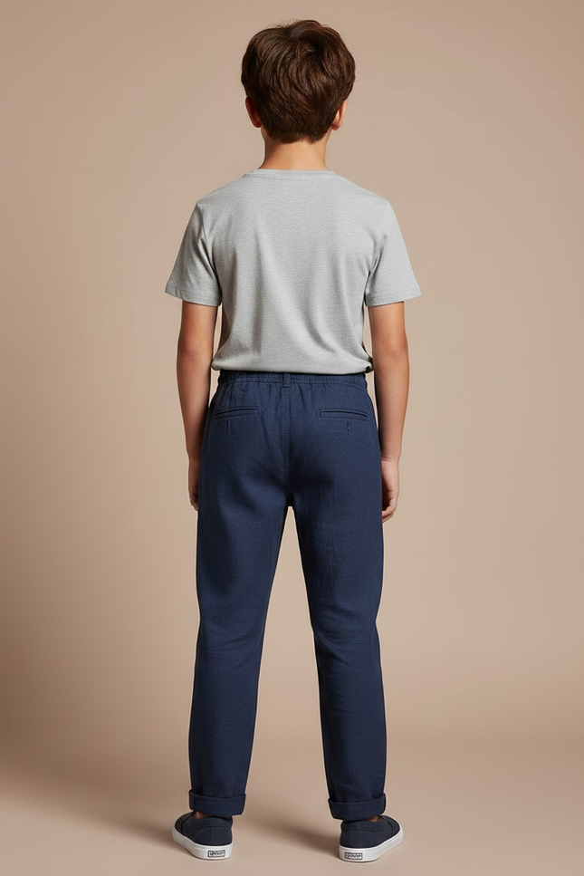 Pantalon Chino Enfant Bleu Marine Coton Droit Décontracté - vue 2