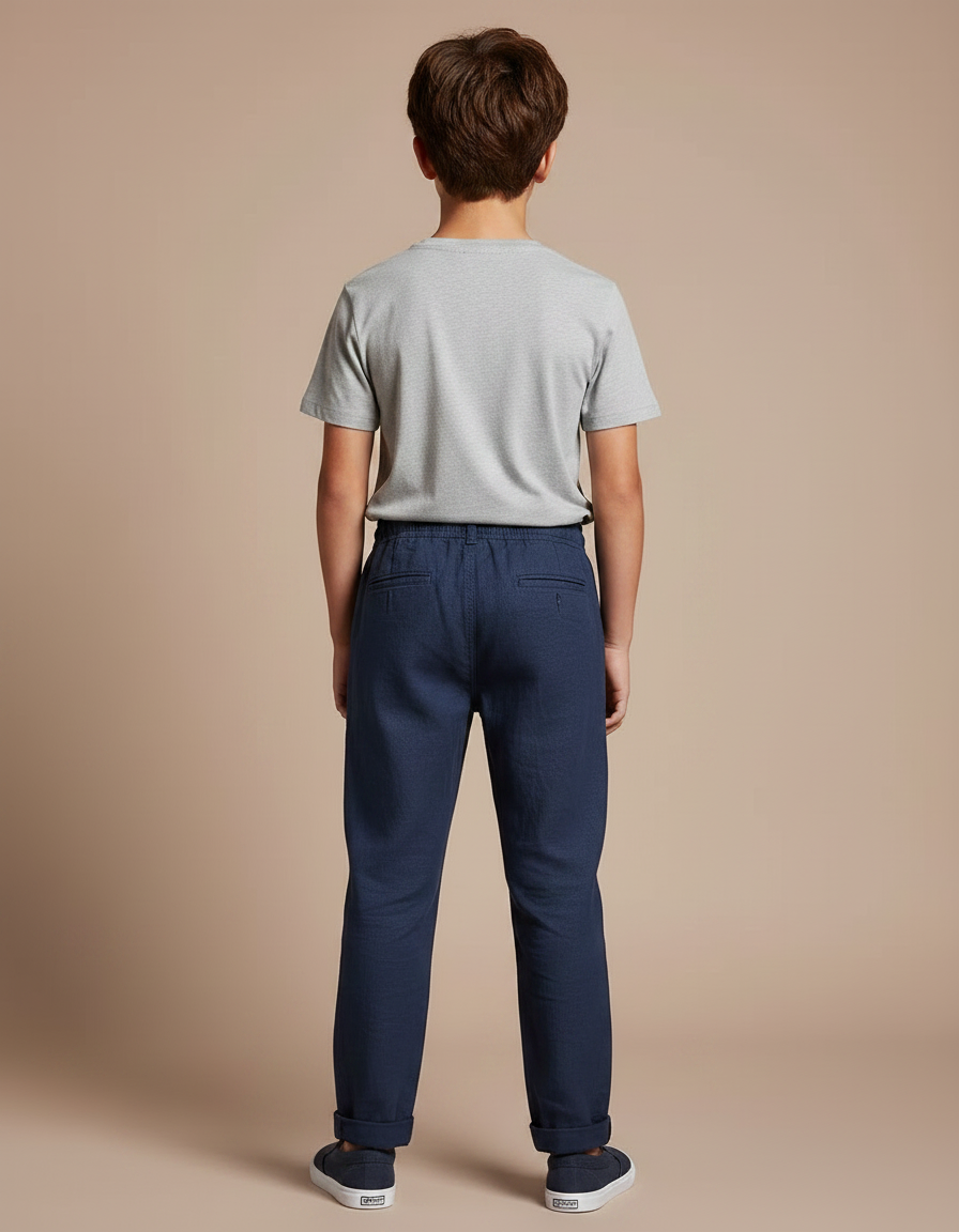 Pantalon Chino Enfant Bleu Marine Coton Droit Décontracté - vue 2