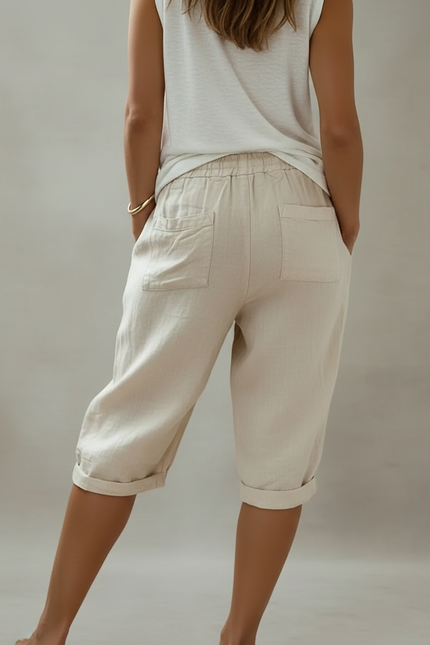 Pantalon Chino Beige Coton Lin Ample Cordon - vue 2