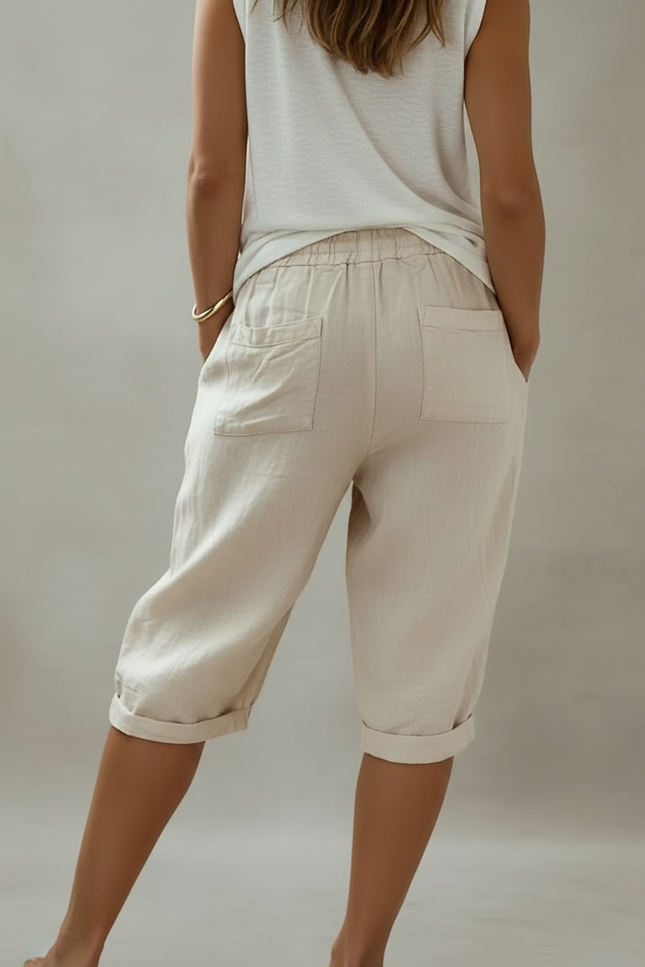 Pantalon Chino Beige Coton Lin Ample Cordon - vue 2
