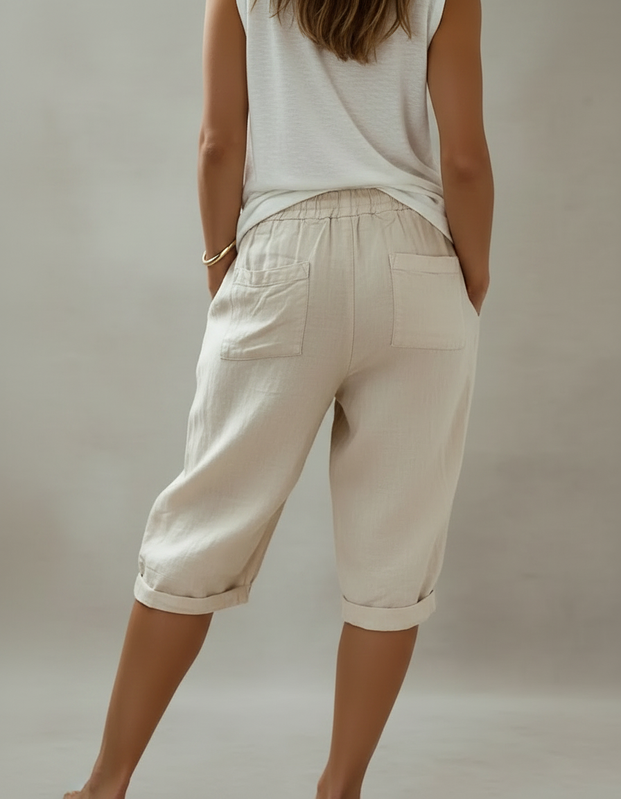 Pantalon Chino Beige Coton Lin Ample Cordon - vue 2