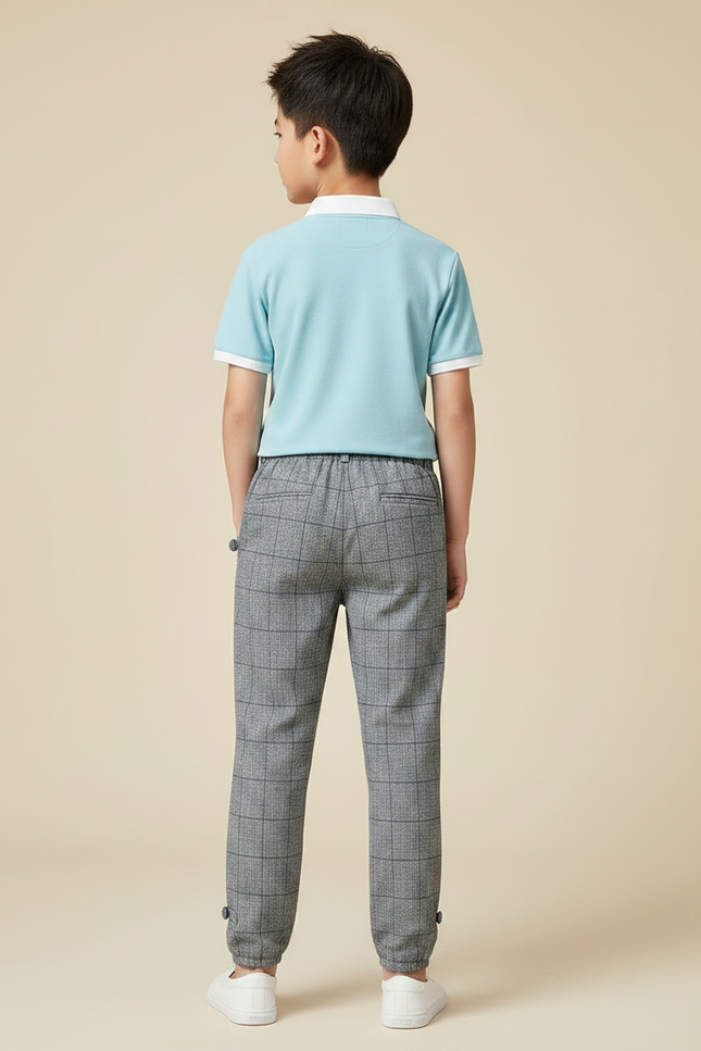 Pantalon Chino Carreaux Gris Enfant Confortable Tendance - Tweed - vue 2