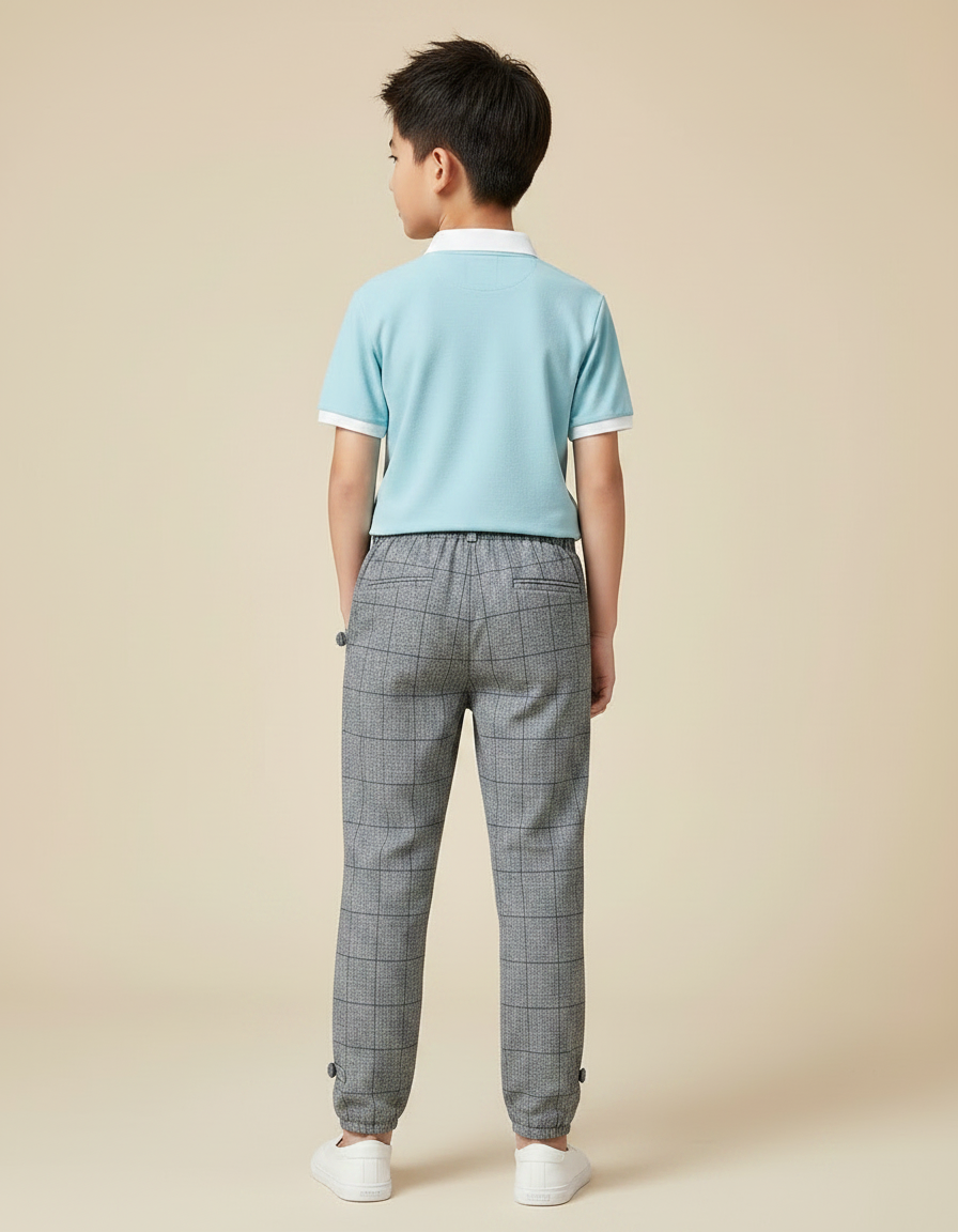 Pantalon Chino Carreaux Gris Enfant Confortable Tendance - Tweed - vue 2