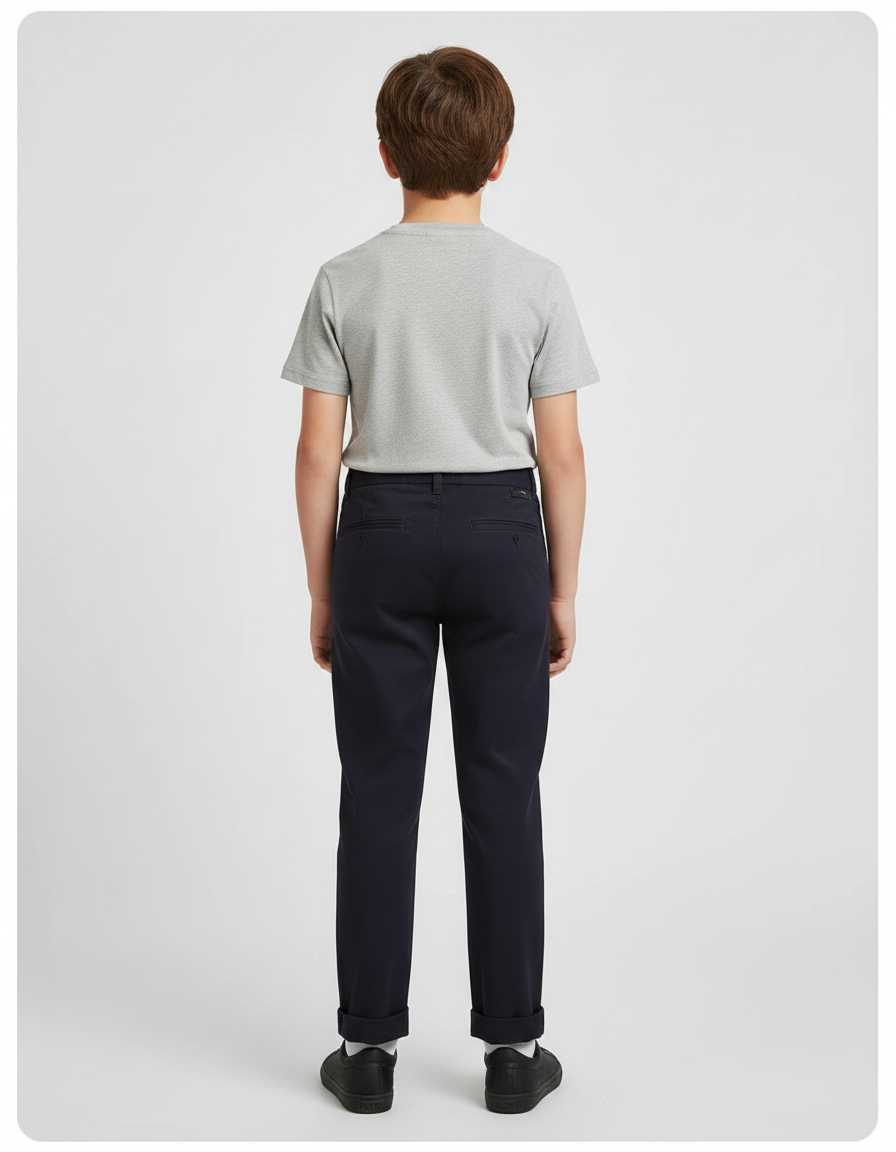 Pantalon Chino Marine Coton Droit Garçon Élégant - vue 2