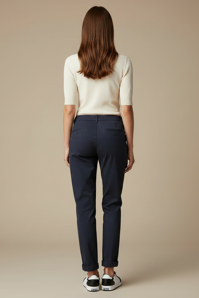 Pantalon Chino Marine Coton Décontracté Femme Coupe Droite - vue 2