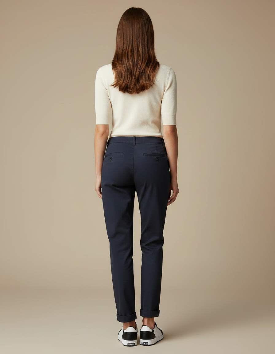 Pantalon Chino Marine Coton Décontracté Femme Coupe Droite - vue 2