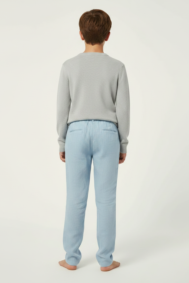 Pantalon Chino Bleu Ciel Lin Cordon Décontracté Garçon - vue 2