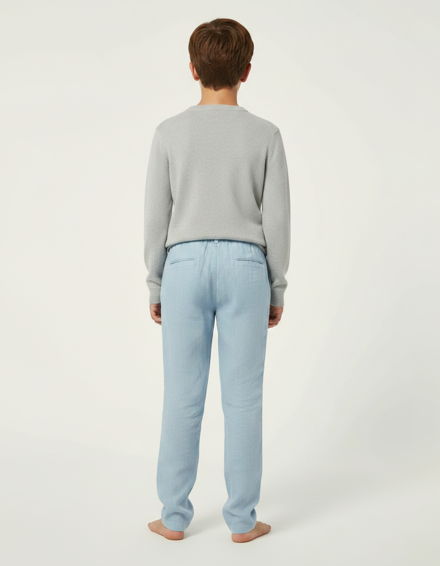 Pantalon Chino Bleu Ciel Lin Cordon Décontracté Garçon - vue 2
