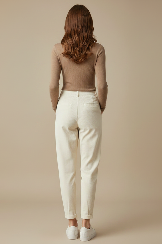 Pantalon Chino Beige Côtelé Décontracté Ample Femme - Cordé - vue 2