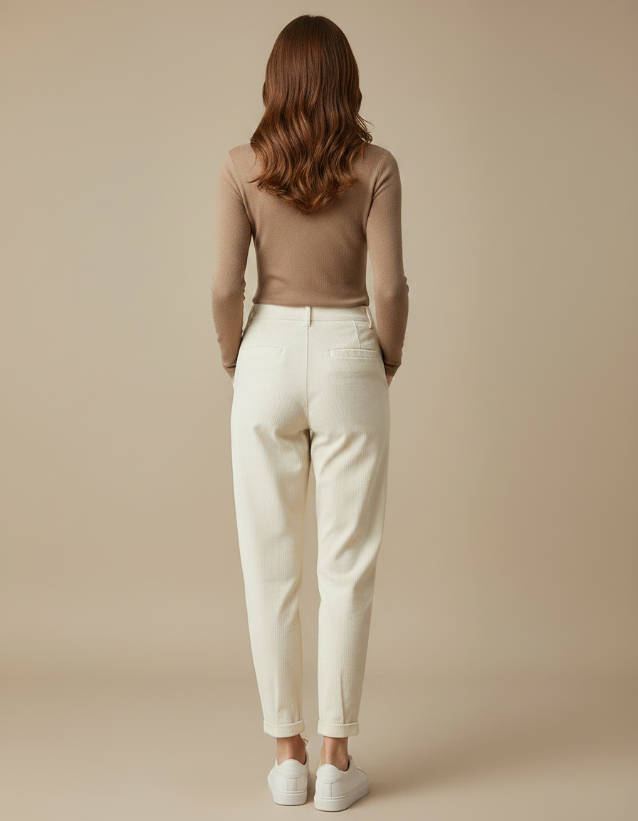 Pantalon Chino Beige Côtelé Décontracté Ample Femme - Cordé - vue 2