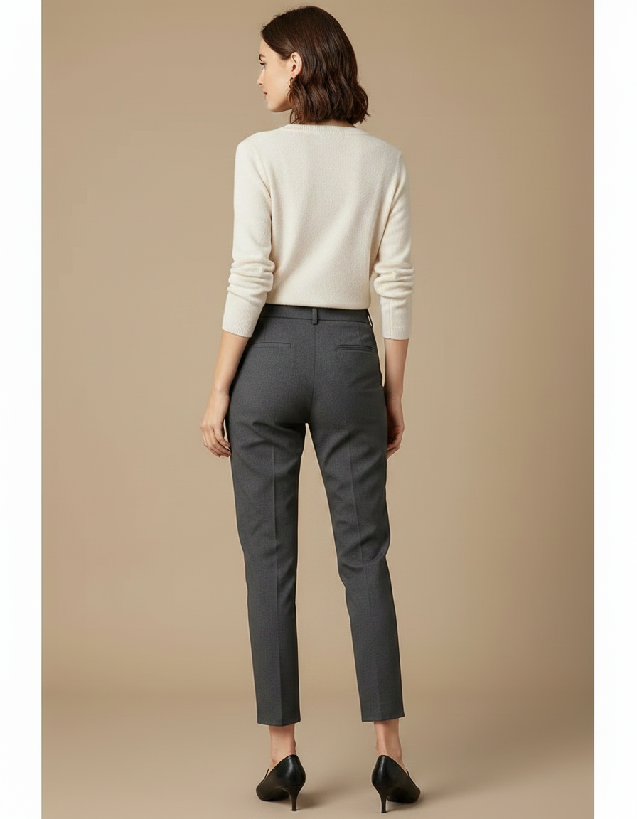 Pantalon Chino Gris Coton Droit Taille Haute Élégant - Gabardine - vue 2