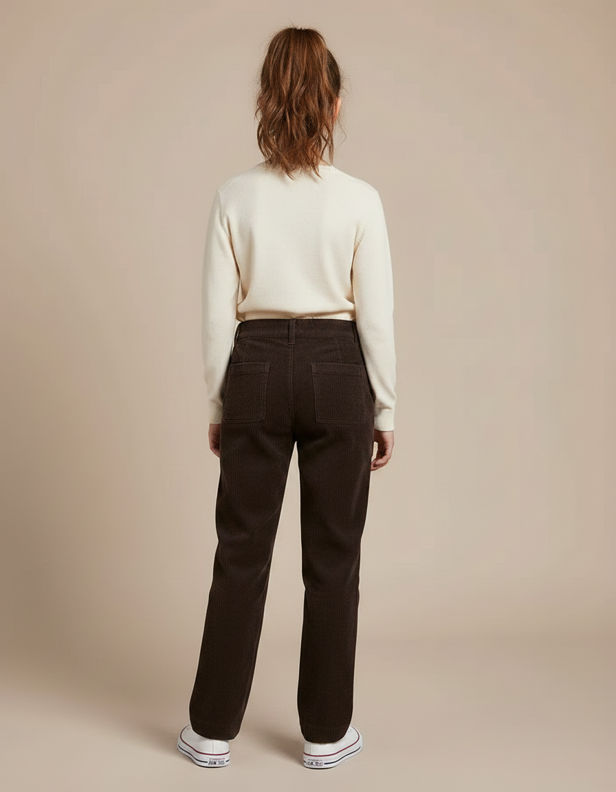 Pantalon Chino Côtelé Marron Droit Décontracté Enfant - Cordé - vue 2