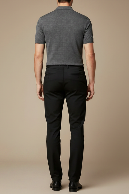 Pantalon Chino Noir Coupe Droite Élégant Homme - Gabardine - vue 2