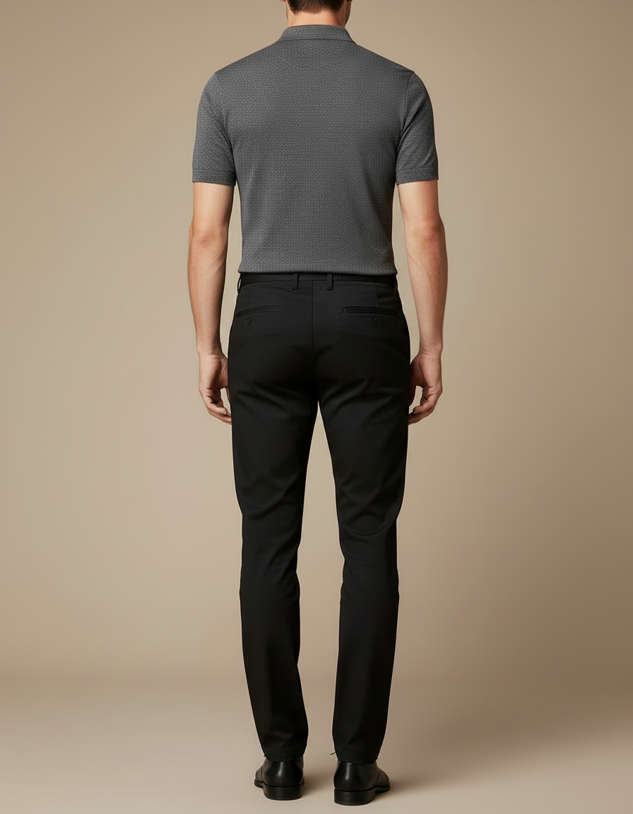 Pantalon Chino Noir Coupe Droite Élégant Homme - Gabardine - vue 2