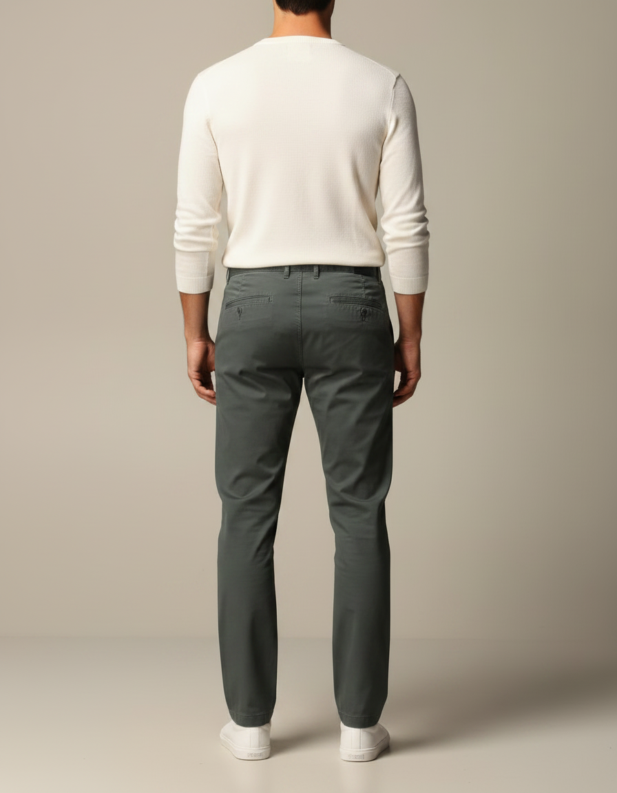 Pantalon Chino Homme Coton Vert Slim Décontracté - vue 2