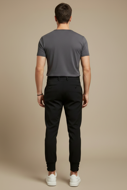 Pantalon Chino Noir Plissé Homme Élégant Ajusté - Polyester - vue 2