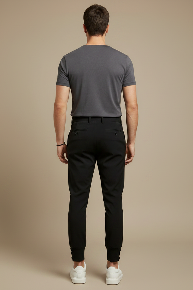 Pantalon Chino Noir Plissé Homme Élégant Ajusté - Polyester - vue 2