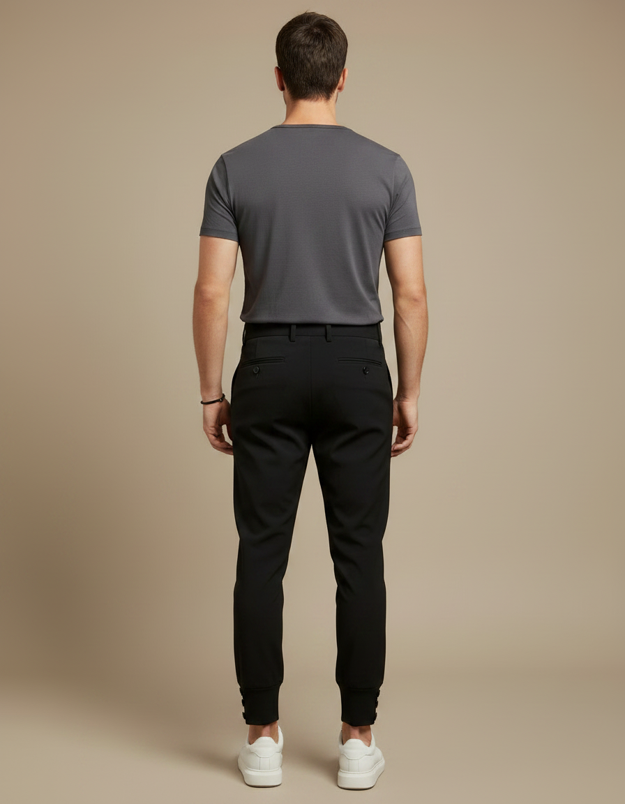Pantalon Chino Noir Plissé Homme Élégant Ajusté - Polyester - vue 2
