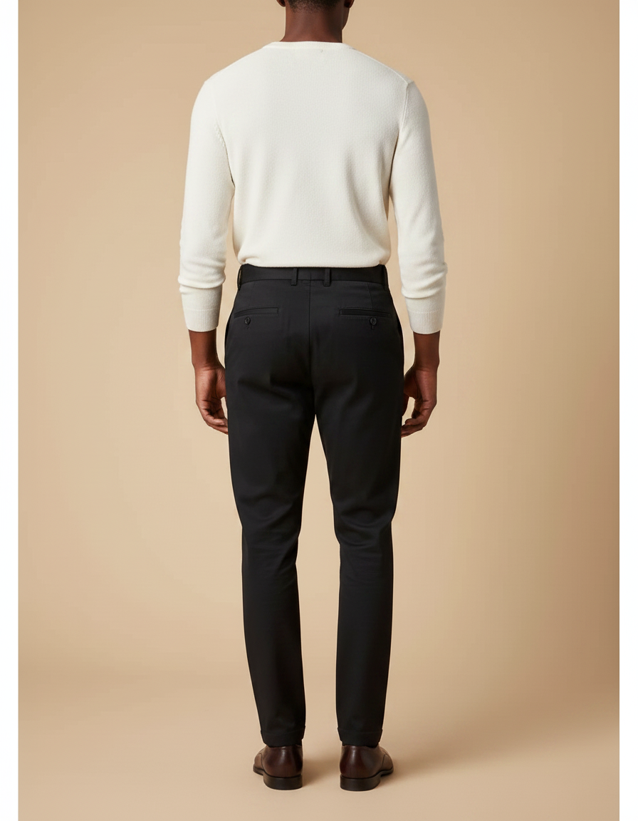 Pantalon Chino Noir Plissé Élégant Homme - Gabardine - vue 2
