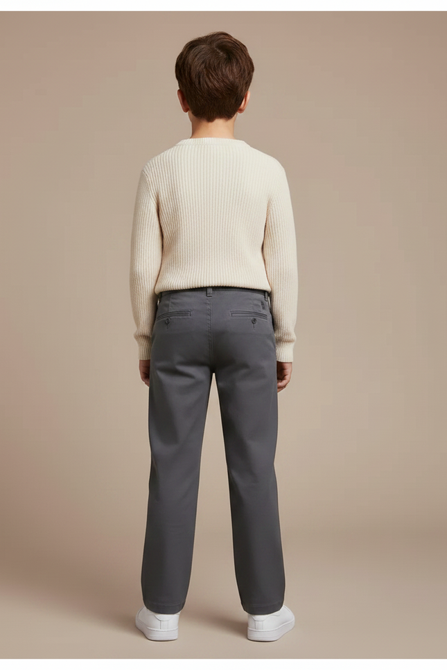 Pantalon Chino Gris Coton Droit Garçon Uni - Gabardine - vue 2