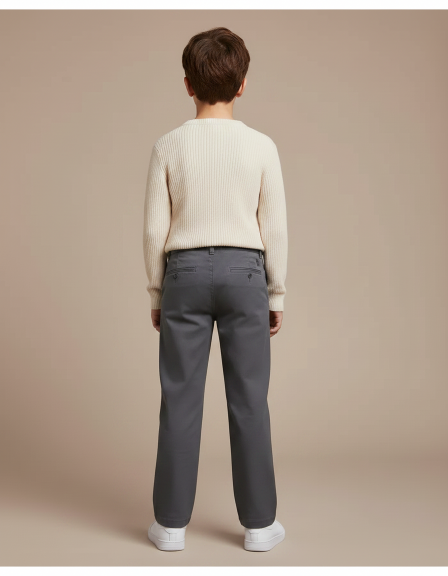 Pantalon Chino Gris Coton Droit Garçon Uni - Gabardine - vue 2