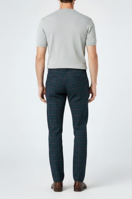 Pantalon Chino Carreaux Vert Foncé Laine Slim Habillé - vue 2