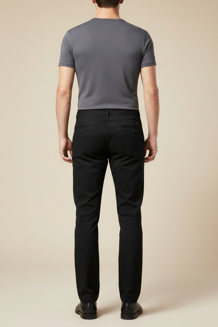 Pantalon Chino Noir Coton Stretch Droit Classique Homme - vue 2