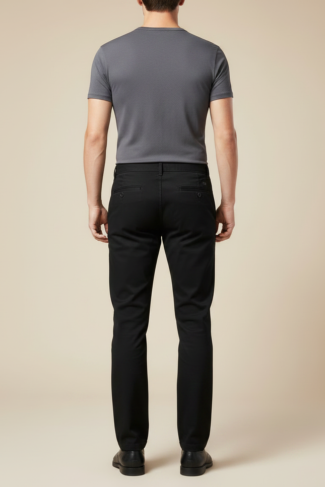 Pantalon Chino Noir Coton Stretch Droit Classique Homme - vue 2
