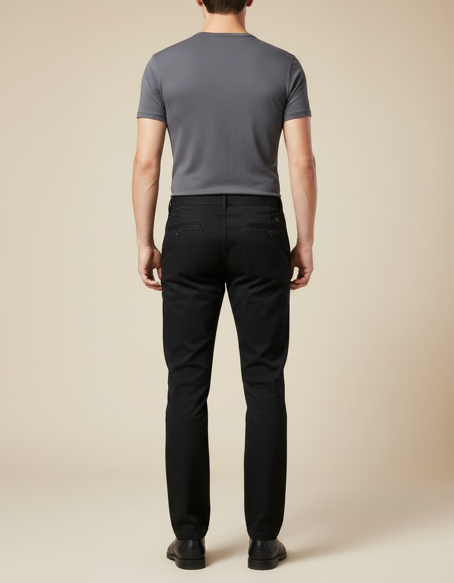 Pantalon Chino Noir Coton Stretch Droit Classique Homme - vue 2