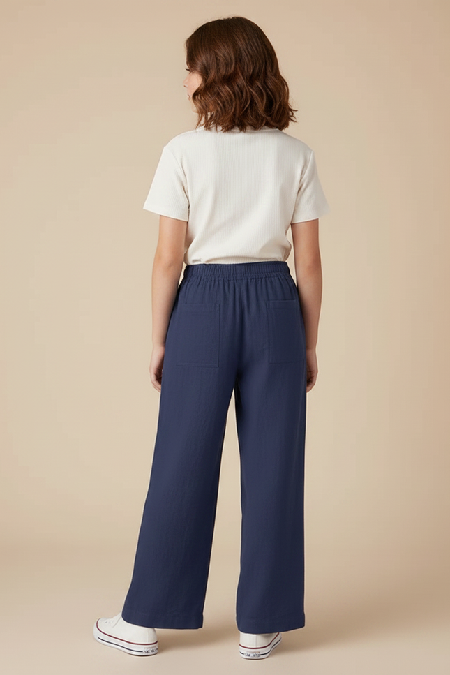 Pantalon Chino Bleu Marine Ample Décontracté Fille - Lin - vue 2