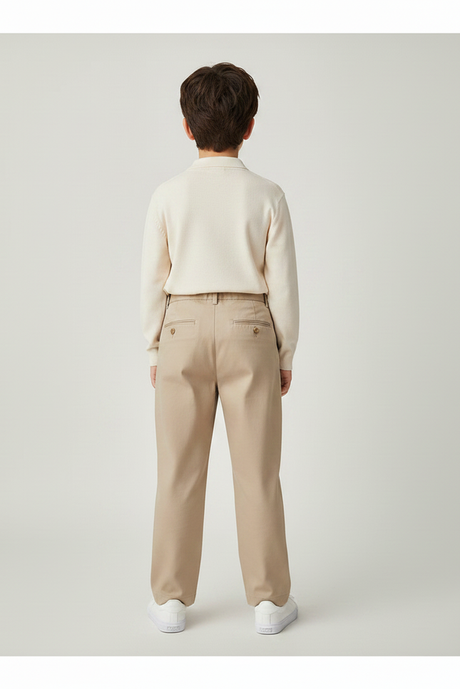 Pantalon Chino Beige Plissé Droit Décontracté Enfant - Gabardine - vue 2