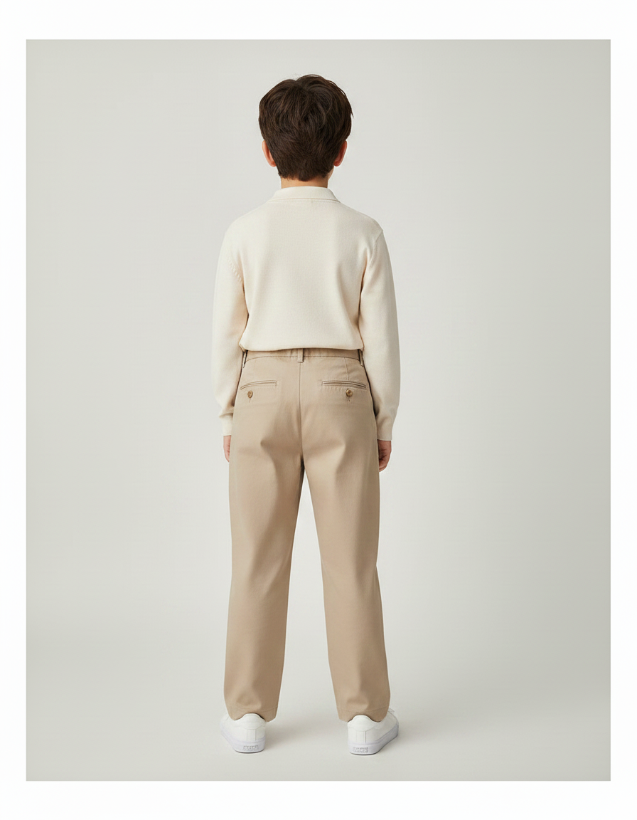 Pantalon Chino Beige Plissé Droit Décontracté Enfant - Gabardine - vue 2