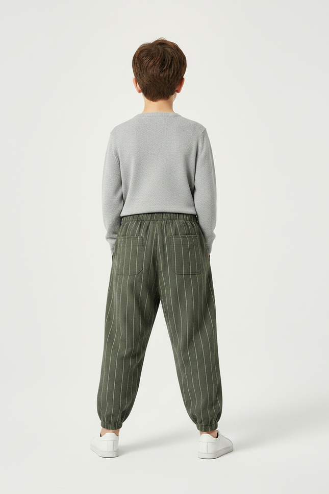 Pantalon Chino Vert Rayé Ample Coton Enfant - vue 2
