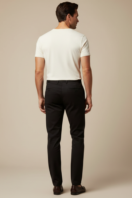 Pantalon Chino Noir Slim Homme Coton Élégant Formel - vue 2