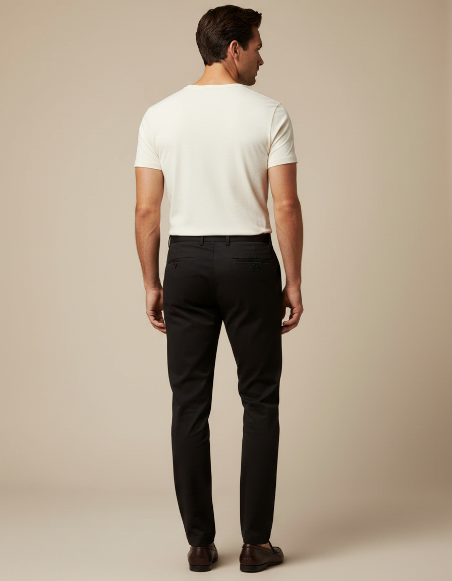 Pantalon Chino Noir Slim Homme Coton Élégant Formel - vue 2