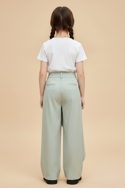 Pantalon Chino Vert Ample Irrégulier Fluide Fille - Polyester - vue 2