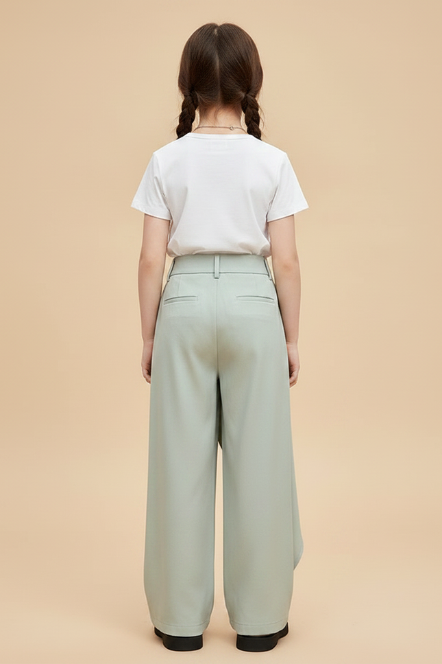 Pantalon Chino Vert Ample Irrégulier Fluide Fille - Polyester - vue 2