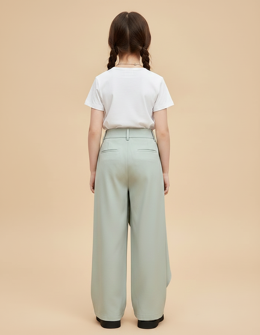 Pantalon Chino Vert Ample Irrégulier Fluide Fille - Polyester - vue 2