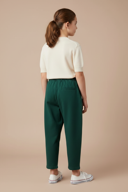 Pantalon Chino Vert Ample Coton Élastique Enfant - vue 2